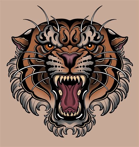 tiger tattoo on neck|traditional tiger head tattoo.